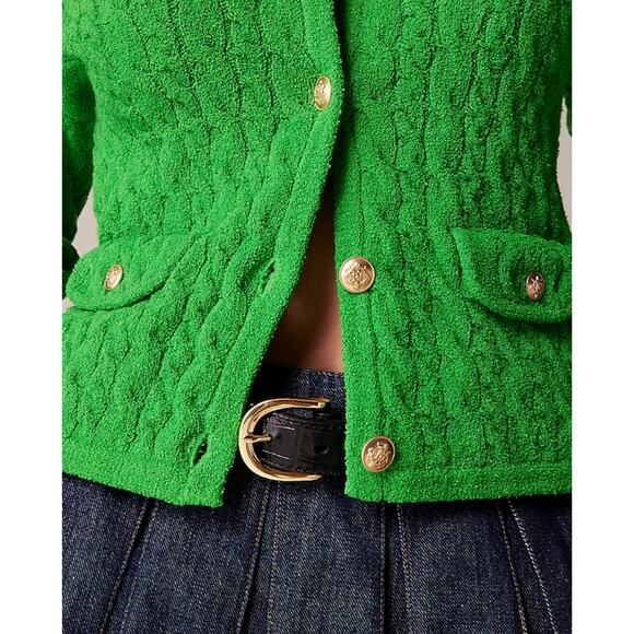 J.Crew Odette Cable Knit Sweater Lady Jacket Cotton Blend Boucle Green S NWT - Picture 3 of 14